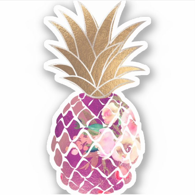 Sticker PixDezines Ananas Aloha Bourgogne, Or Faux (Devant)