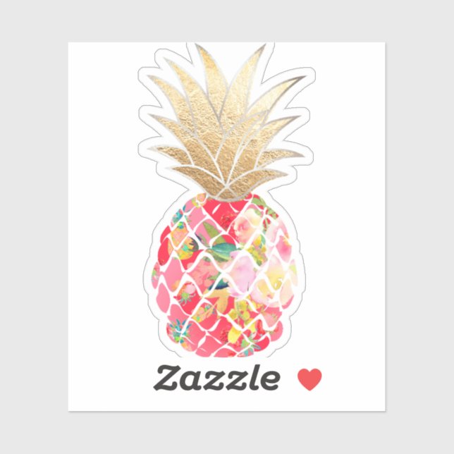 Sticker PixDezines Ananas Aloha framboise, Or Faux (Feuille)