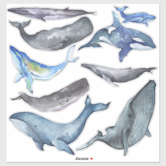 Sticker PixDezines Aquarelle Baleines (Feuille)