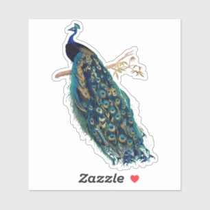 Sticker PixDezines Peacock Vintage Vert Bleu+Or
