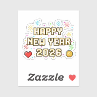 Sticker Pixel Art 'Happy New Year 2026' Retro Gamer 