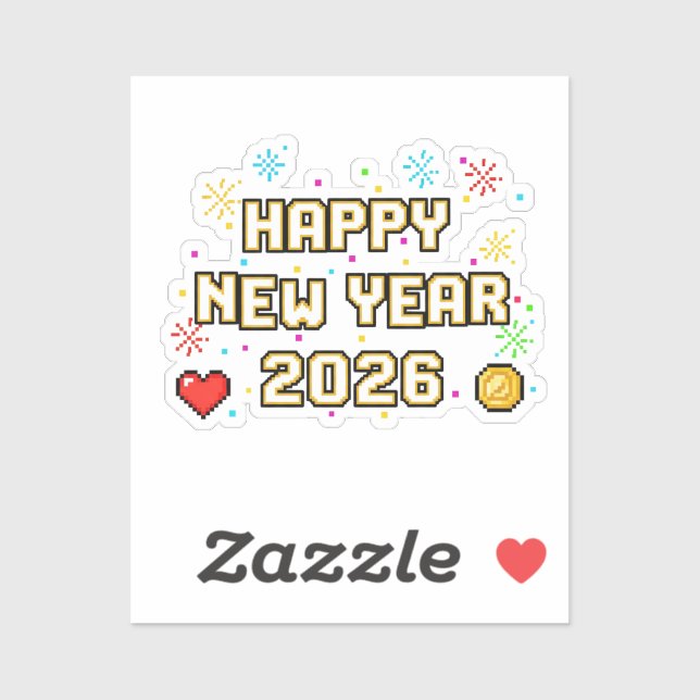 Sticker Pixel Art 'Happy New Year 2026' Retro Gamer  (Feuille)