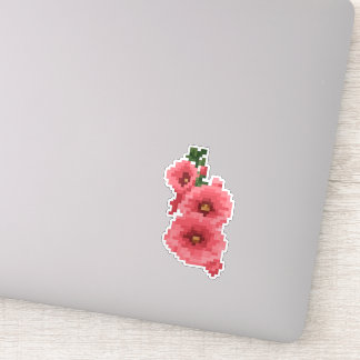 Sticker Pixelated Pink Hollyhock Flower
