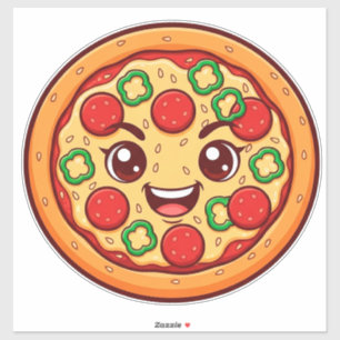 Sticker Pizza Cartoon Heureux Avec Pepperoni