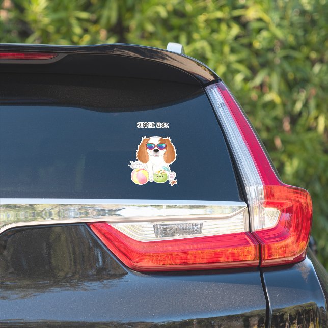 Sticker Plage Blenheim Cavalier King Charles Spaniel (Côté voiture)