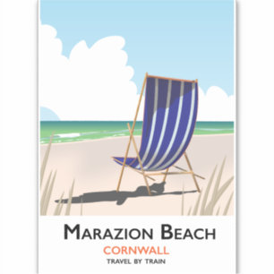 Sticker Plage de Marazion Cornwall affiche de voyage de pl