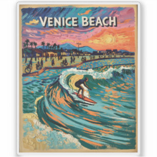 Sticker Plage de Venise Surf Californie Couleurs Vives Rét