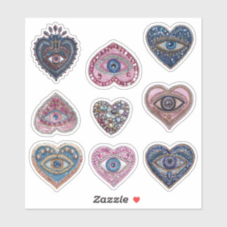 Sticker Planche d'autocollants Cœur du mauvais œil orné de