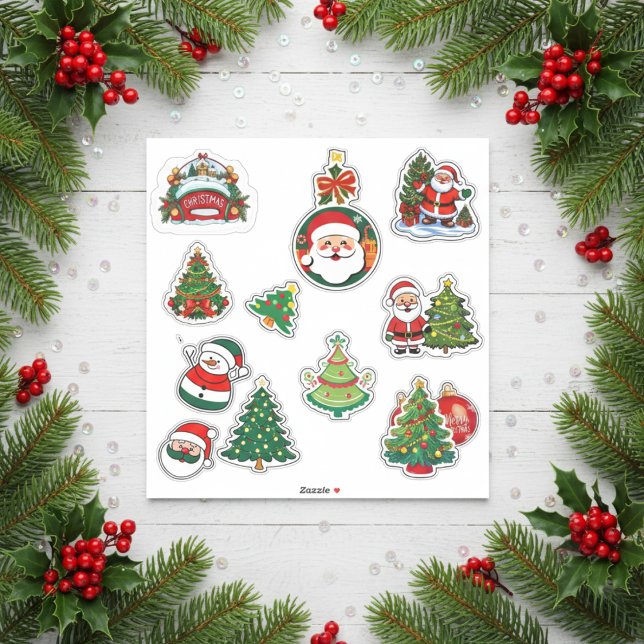Sticker Planche d'autocollants de Noël joyeux (Cheerful Christmas Sticker Sheet)