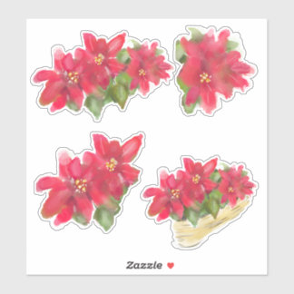 Sticker Planche d'autocollants floraux de Noël Poinsettias