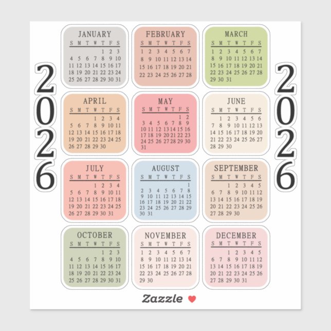 Sticker Planificateur Bujo Calendrier Micro 2026  (Feuille)