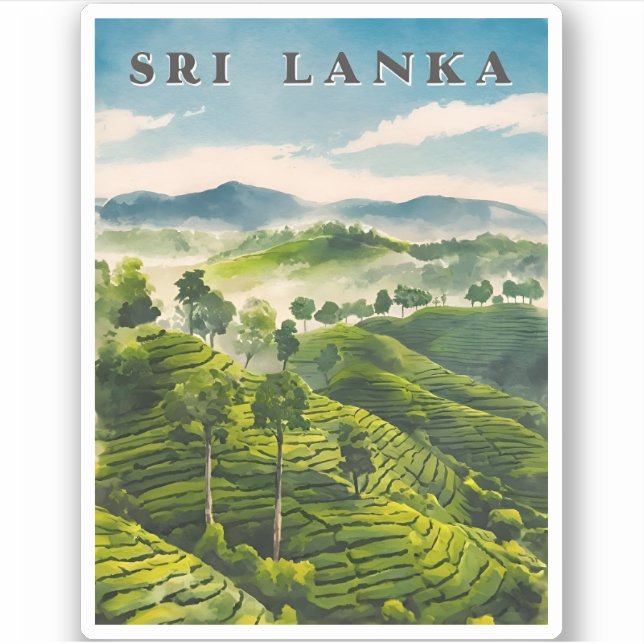 Sticker Plantation de thé Vintage voyage Sri Lanka Ceylon (Devant)