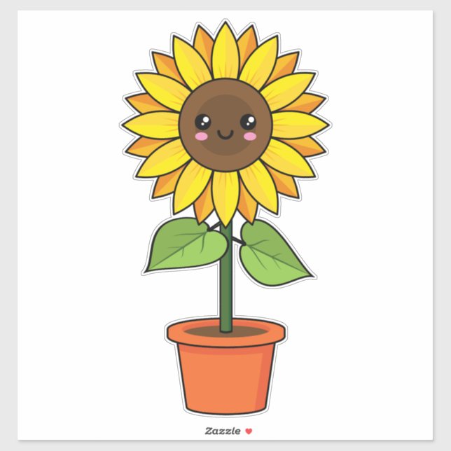 Sticker Plante de tournesol Kawaii dans un pot (Feuille)