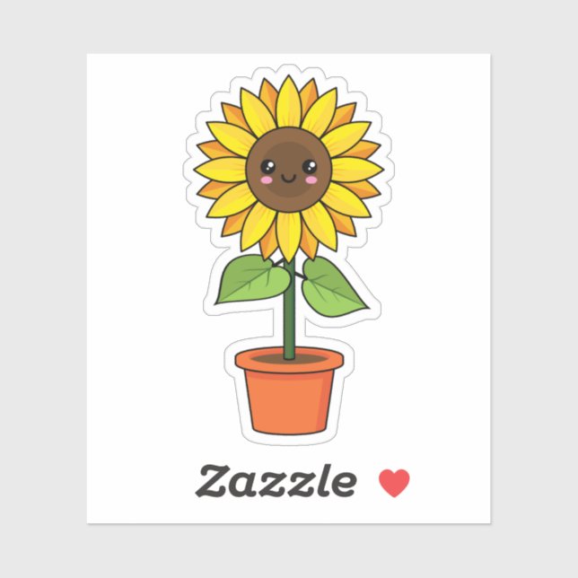 Sticker Plante de tournesol Kawaii dans un pot (Feuille)