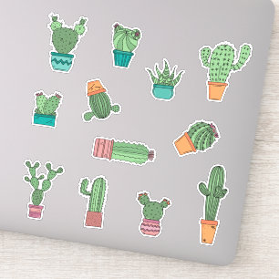 Sticker Plantes Cactus mignons tirés à la main dans les po