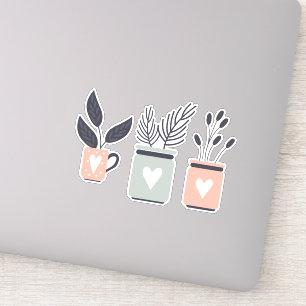 Sticker Plantes de pot moderne rose et gris pastel