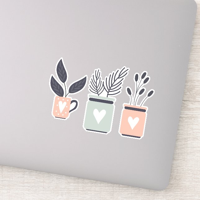 Sticker Plantes de pot moderne rose et gris pastel (Détail)