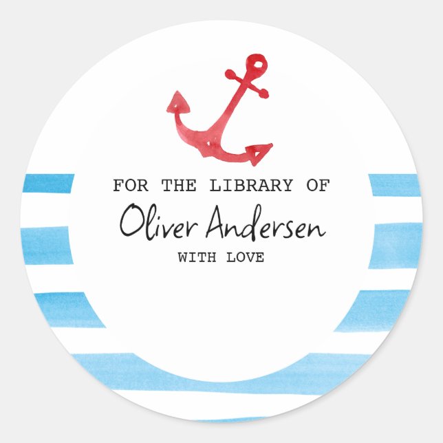 Sticker plaque de Baby shower d'Ancre rouge nautiq (Devant)