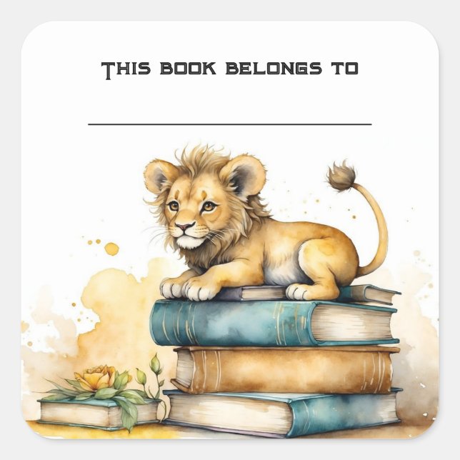 Sticker plaque de Lion et Livres modifiable (Devant)