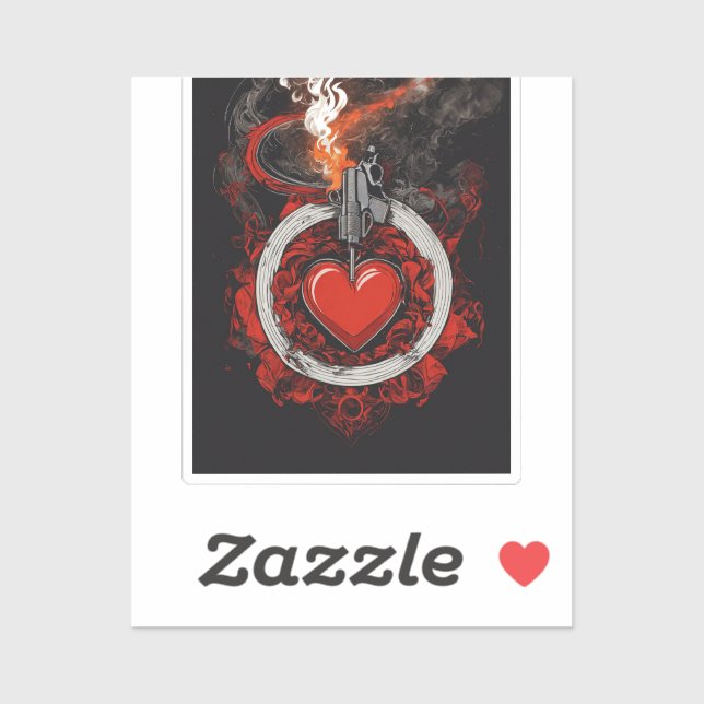 Sticker Plaque personnalisée Fiery Heart & Revolver (Feuille)