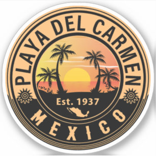 Sticker Playa del Carmen Palm Tree Retro 80s Playa mexicai