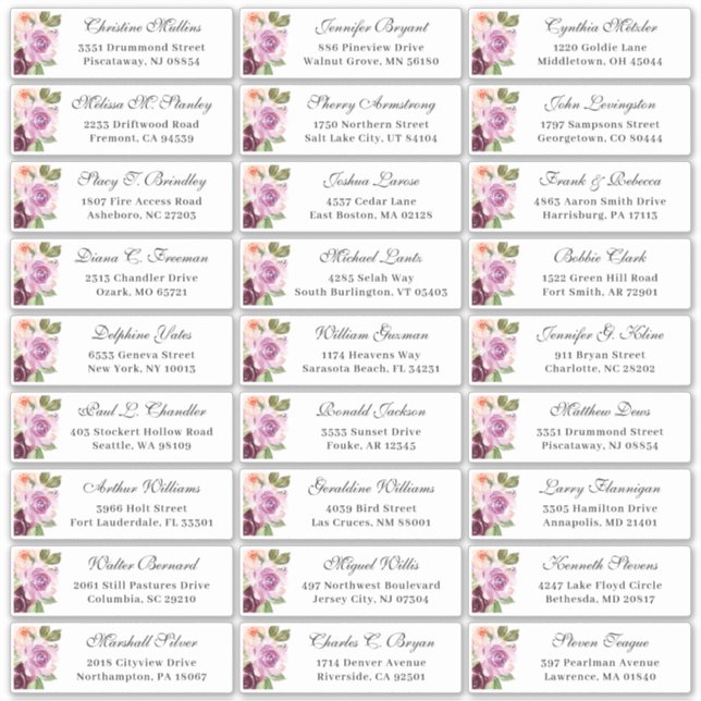 Sticker Plum Purple Floral Mariage Adresse du client (Devant)