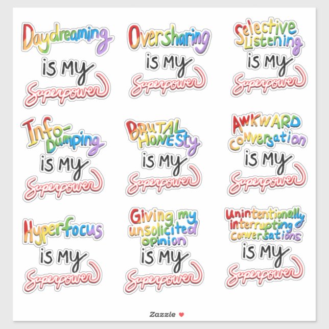 Sticker Plus de superpuissances neurodivergeantes (Feuille)