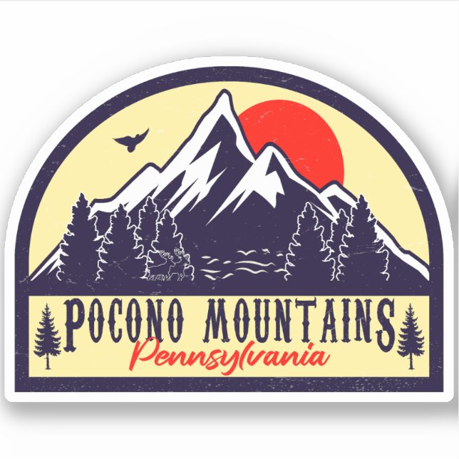 Sticker Pocono Mountains PA Retro Sunset Souvenirs (Devant)