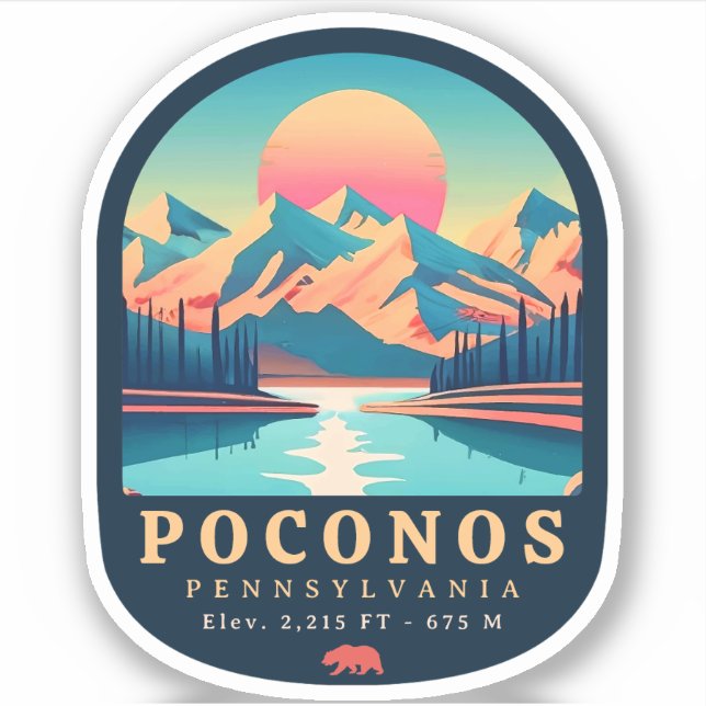 Sticker Pocono Mountains Pennsylvanie Souvenirs Vintages (Devant)