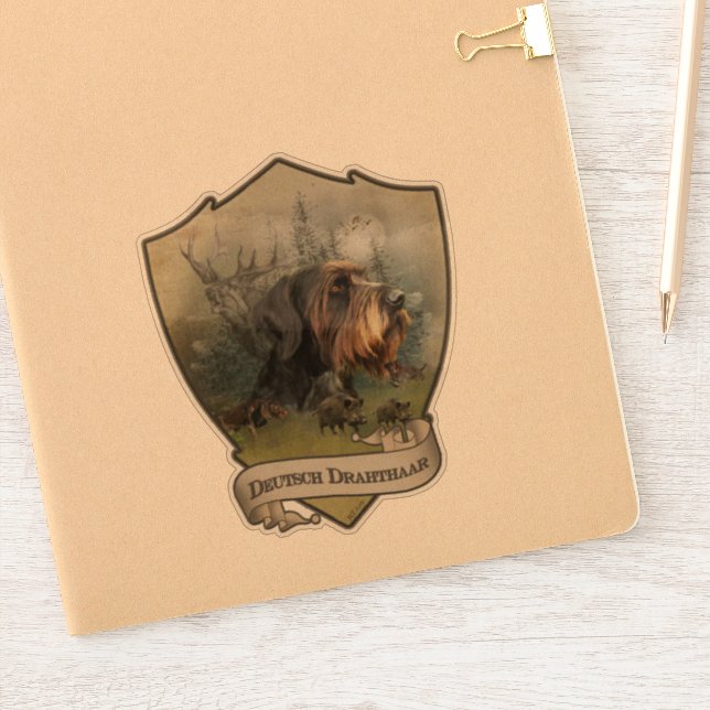 Sticker Pointeur À poils durs allemand, Chasse au sanglier (Carnet)