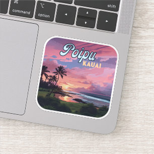 Sticker Poipu Kauai Hawaii Plage Palmiers Rétro