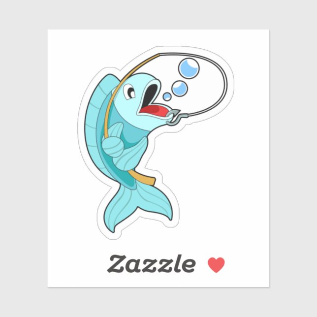 Sticker Poisson avec canne à pêche (Feuille)