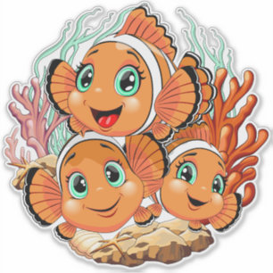 Sticker Poisson clown Dessin animé mignon Famille Sous l'e