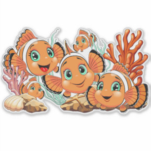 Sticker Poisson clown Dessin animé mignon Famille Sous l'e
