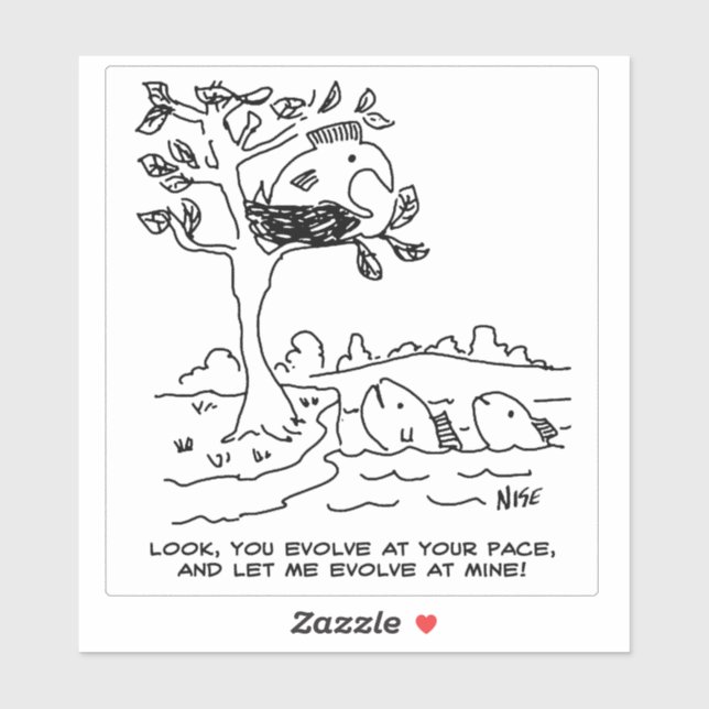 Sticker Poisson et évolution Darwin Théorie Dessin. (Feuille)