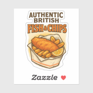 Sticker Poisson et frites britanniques authentiques rétro 