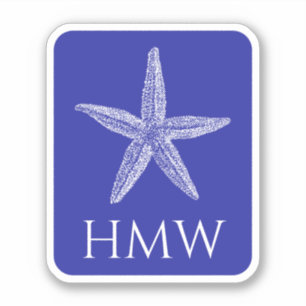 Sticker Poisson étoile blanche côtière sur Monogramme bleu