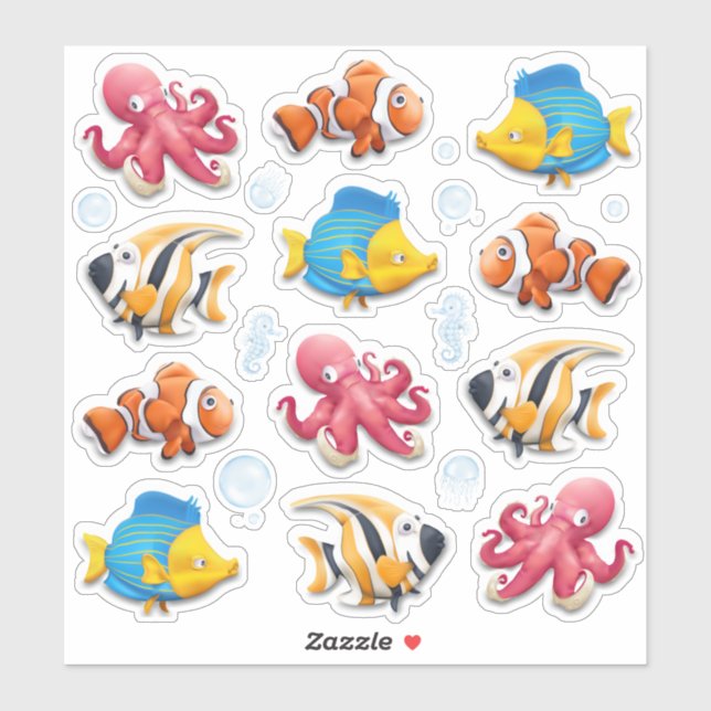 Sticker Poissons tropicaux colorés pour enfants (Feuille)
