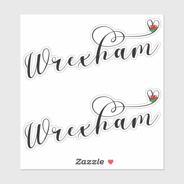 Sticker Police Script Wrexham, Drapeau Gallois En Coeur (Feuille)