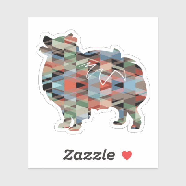 Sticker Poméranian Dog Breed Geo Silhouette Plaid (Feuille)