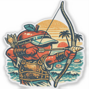 Sticker Pomme Archer Plage Cible — Vintage Été 