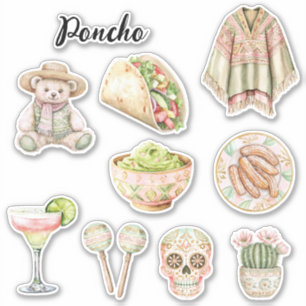 Sticker Poncho Rose Churros Crâne de Sucre Gaucamole Cactu