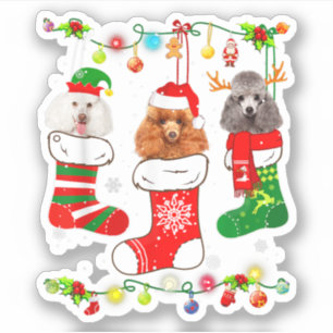 Sticker Poodle Chien feux de Noël Chien Chien Chien Chien 