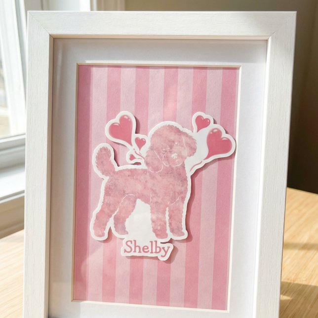 Sticker Poodle Valentine Sticker, Pastel Pink, Custom Name (Créateur téléchargé)