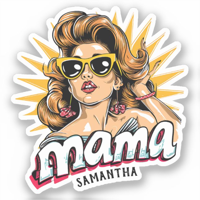 Sticker Pop Mama Retro Personnalisé Art 1 (Recto)
