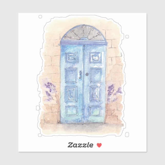 Sticker Porte d'art bleu aquarelle (Feuille)