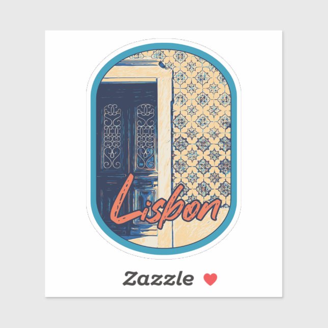 Sticker Porte de Lisbonne et carreaux d'illustration Portu (Feuille)