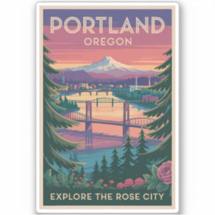 Sticker Portland Oregon Mount Hood Travel Art Vintage