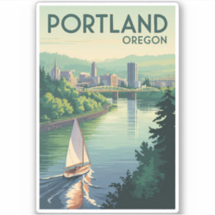 Sticker Portland Oregon Skyline Travel Art Vintage