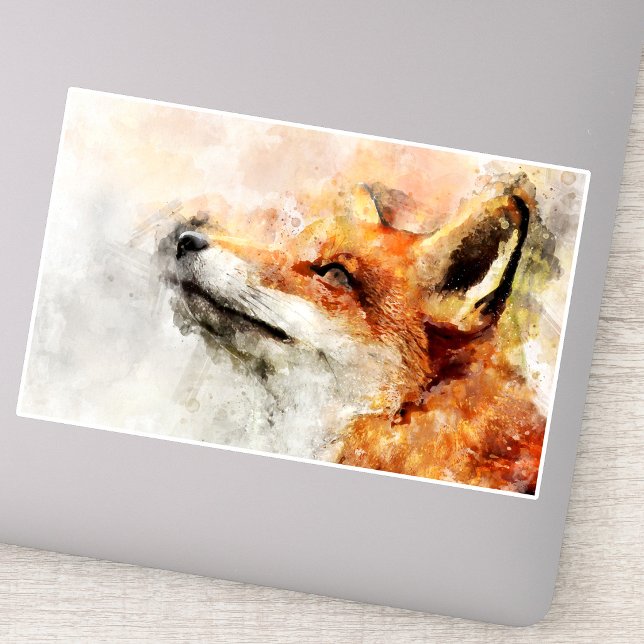 Sticker Portrait aquarellé du renard roux 01 (Red Fox Watercolor Portrait 01. Sticker)